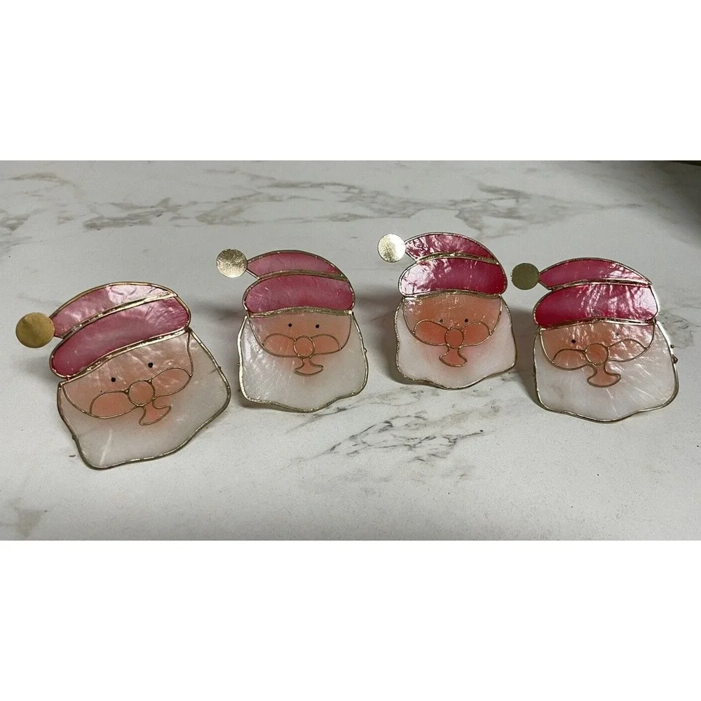 Vtg‎ Lot of 4 Capiz Shell Santa Clip On Christmas Tree Miniature Light Covers